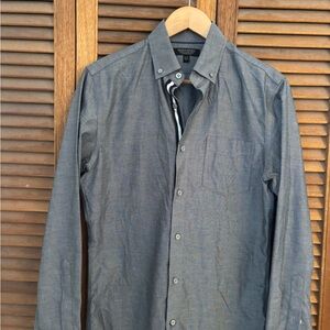 Banana Republic Navy and Gray Tailored Slim-Fit Shirt